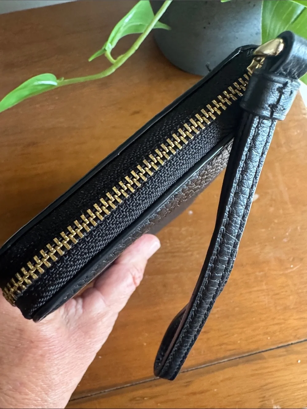 Coach Black Pebbled Leather Zip Wristlet